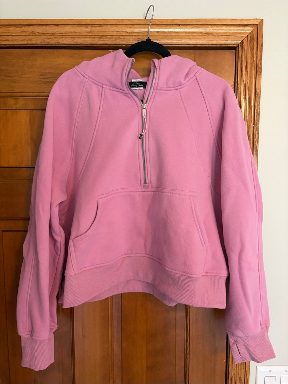 TRENDY QUEEN pink crop quarter zip hoodie
